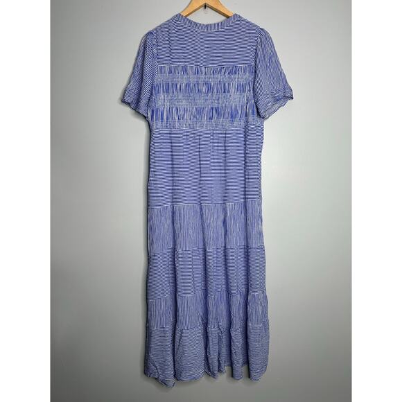Cactus + Pearl Women's Blue and White‎ Pinstriped Smocked Top Maxi Dress SIze L - Picture 2 of 9